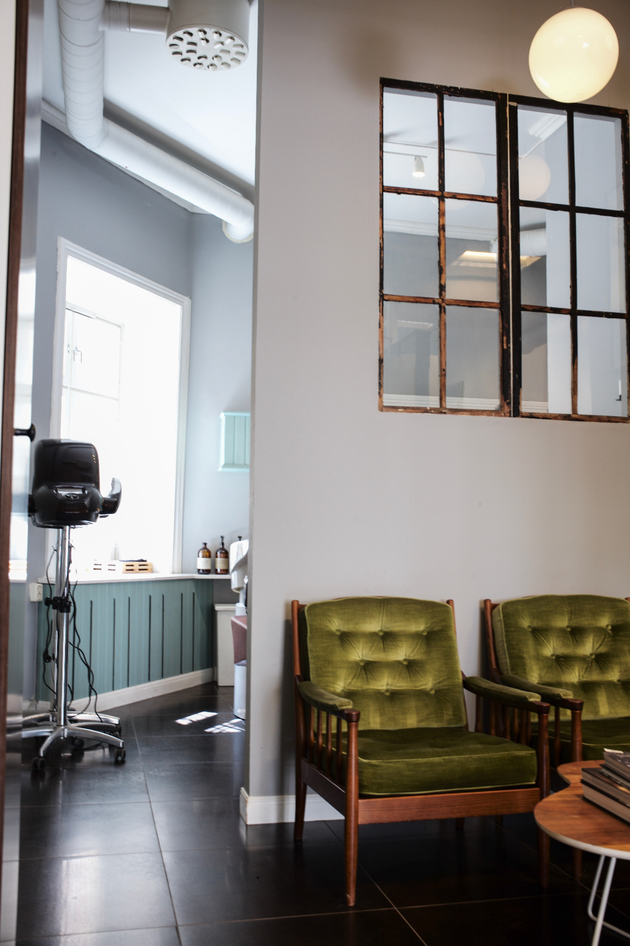 Waiting area and industrial interior window
