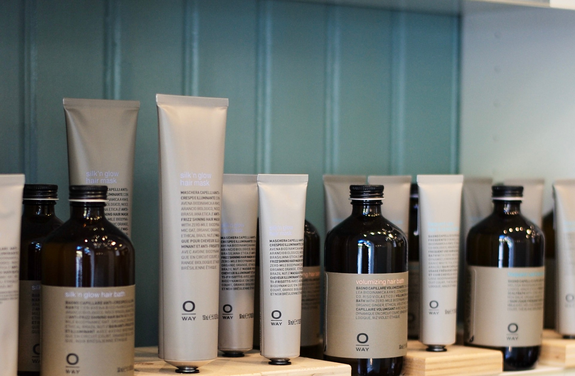 Retail product bottles on display at Atelier 27